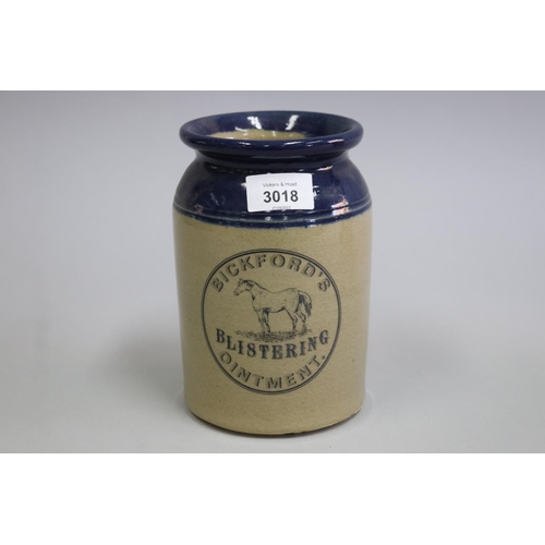 3018 - Bickfords ointment pot, approx 18cm H