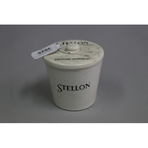 3025 - Antique Ironstone Stellon denture advertising lidded pot, approx 9cm H x 9cm Dia