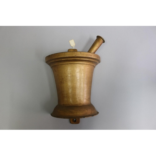 3030 - Antique painted metal cross section mortar and pestle Drug store sign, approx 25cm H x 19cm W