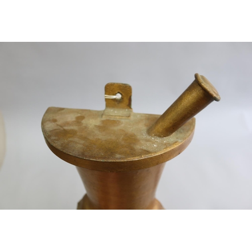 3030 - Antique painted metal cross section mortar and pestle Drug store sign, approx 25cm H x 19cm W