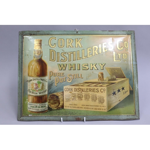 3051 - Cork Distilleries Co Ltd Whiskey tin lithograph advertising sign, approx 32cm x 41cm