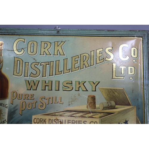 3051 - Cork Distilleries Co Ltd Whiskey tin lithograph advertising sign, approx 32cm x 41cm