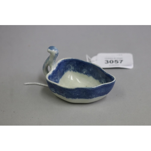 3057 - Miniature antique blue and white sauce boat, approx 5cm H x 7cm W