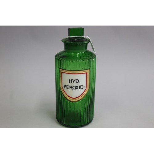 3059 - Antique green glass jar- HYD: PEROXID, approx 25cm H