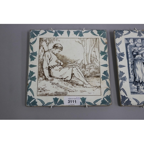 3111 - Two antique Josiah Wedgwood tiles. Titled August and Demetrius, each approx 20cm Sq (2)