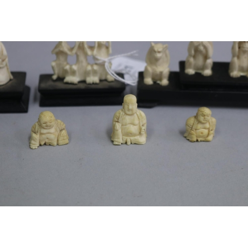 3121 - Assortment of carved bone and ivory miniature figures, approx 5cm H including stand and shorter