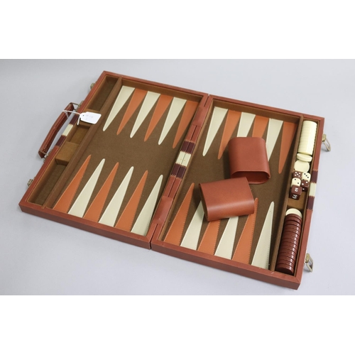 3218 - Cased backgammon set, case approx 6cm H x 38cm W x 25cm D