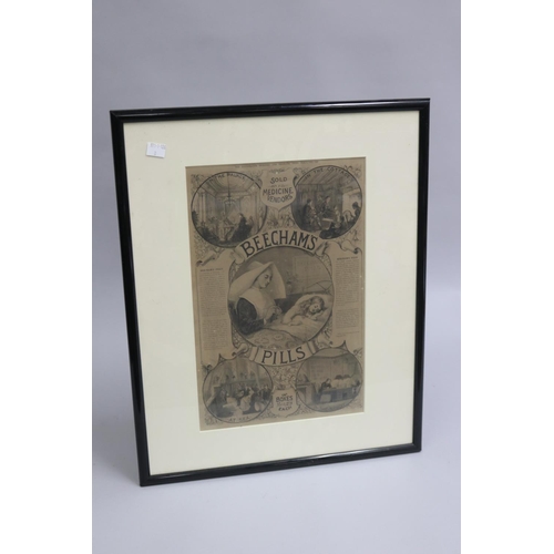 3182 - Beechams framed adverting paper, approx 38cm x 24cm