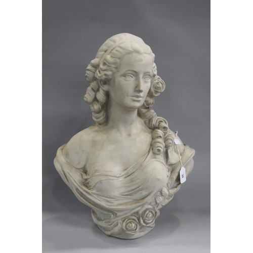 Decorative resin composite bust of a young lady, approx 54cm H x 38cm W