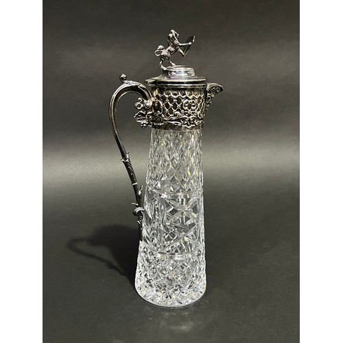 2 - Antique Silver plate and crystal caret jug, approx 33cm H