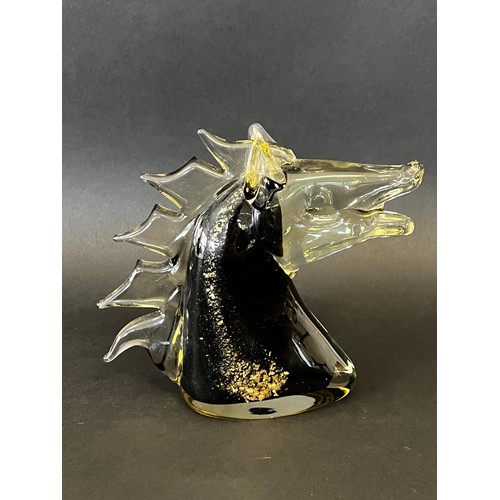8 - Art Glass Horses head, likely Murano, approx 17cm H