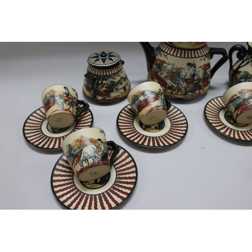12 - French R F Ciboure hand painted pottery coffee service, with two section coffee pot, approx 22cm H &... 