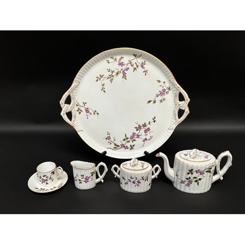 13 - Antique French porcelain cabaret set for one, tray approx 44cm W