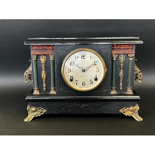 46 - Antique American Sessions mantle clock, no key and no pendulum, unknown working condition, approx 27... 