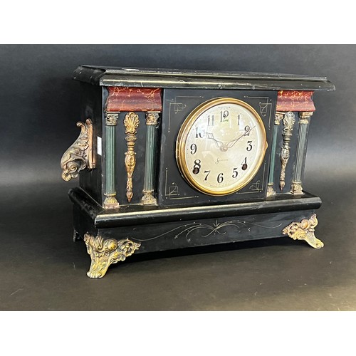 46 - Antique American Sessions mantle clock, no key and no pendulum, unknown working condition, approx 27... 