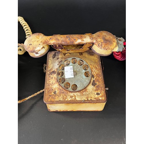 59 - Three telephones, Red , Cream and rusty phone (3)