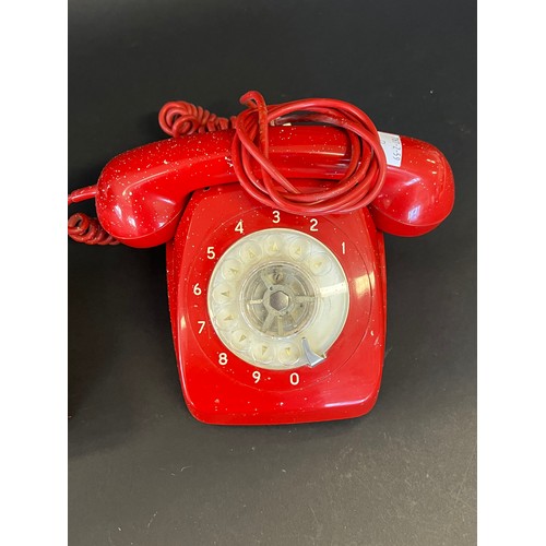 59 - Three telephones, Red , Cream and rusty phone (3)
