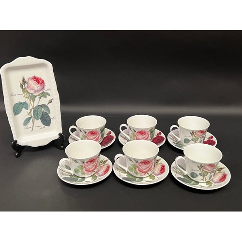18 - Roy Kirkman rose pattern breakfast cups, saucers and tray, tray approx 30cm W