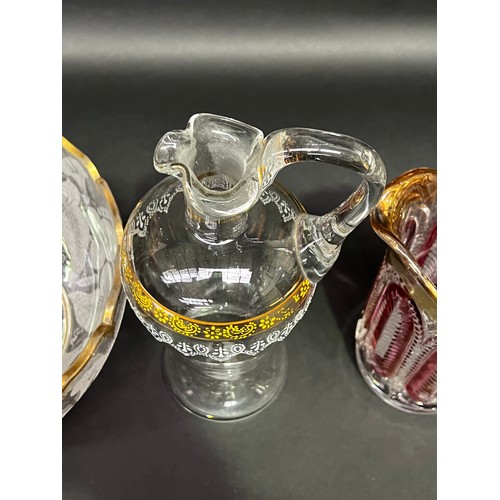 43 - Antique glass to include comport, decanter, jug and bowl, approx 30cm H and shorter (4)