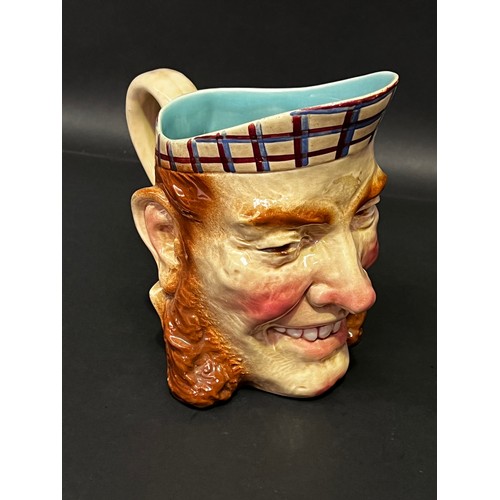 31 - Antique French Sarreguemines character jug, Vla Les English, small chip to rim side, approx 20cm H