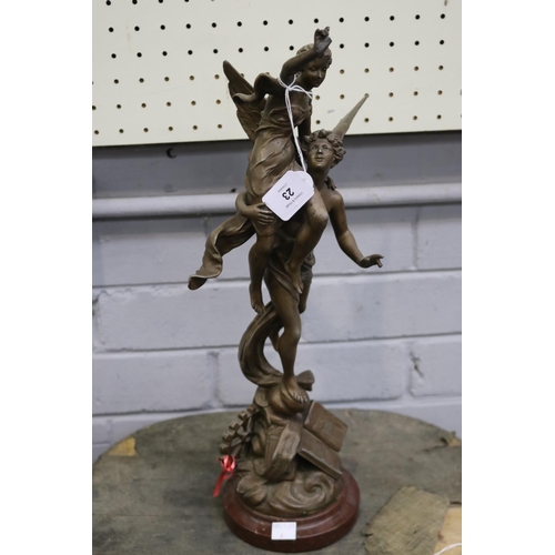 41 - French bronzed spelter figure group titled Science and Progress, after Emile Bruchon, approx 45cm H