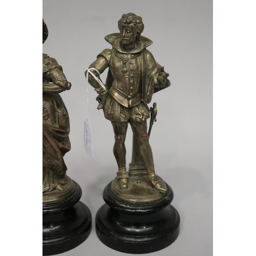 45 - Pair of antique French Renaissance revival spelter figures, each approx 27cm H (2)