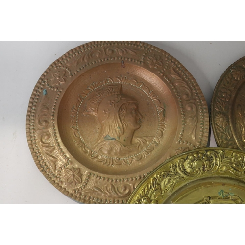 48 - Three French copper and brass pressed trays, approx 36cm Dia and smaller (3)