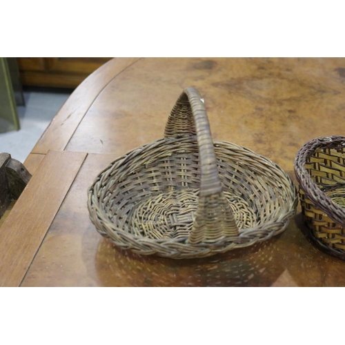 49 - Three small early French cane baskets, approx 13cm H x 31cm W x 23cm D and smaller (3)