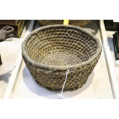50 - Three French Medieval revival woven baskets one lidded, approx 42cm H x 33cm Dia and smaller (3)