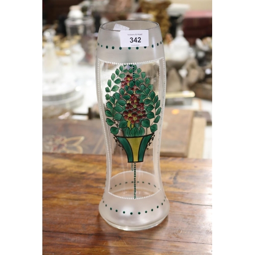 52 - French frosted and painted glass vase, approx 30cm H