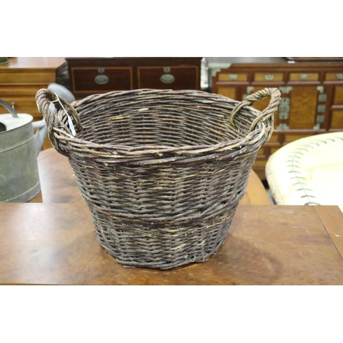 64 - Vintage French twin handled cane basket, approx 30cm H ex handle x 45cm Dia