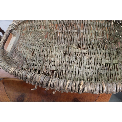 66 - Large old French basket, damages, approx 23cm H x 75cm W x 48cm D