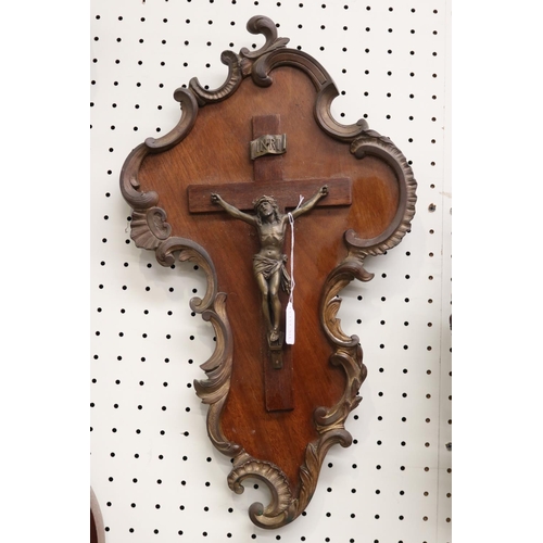 76 - Antique French walnut backed Crucifix, approx 55cm H x 32cm W