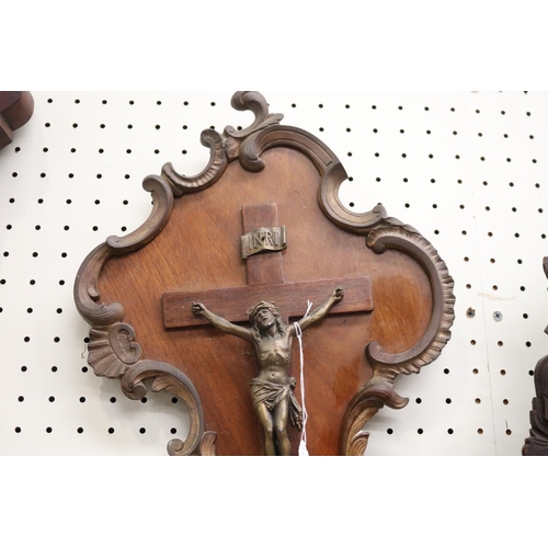 76 - Antique French walnut backed Crucifix, approx 55cm H x 32cm W