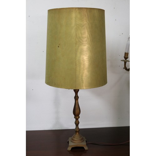 85 - 1960's brass lamp with shade, approx 86cm H including shade