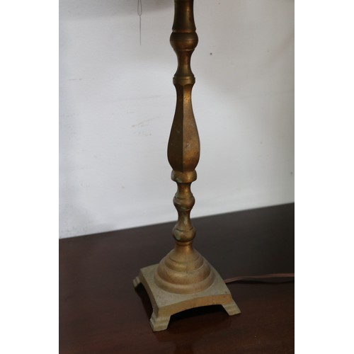 85 - 1960's brass lamp with shade, approx 86cm H including shade