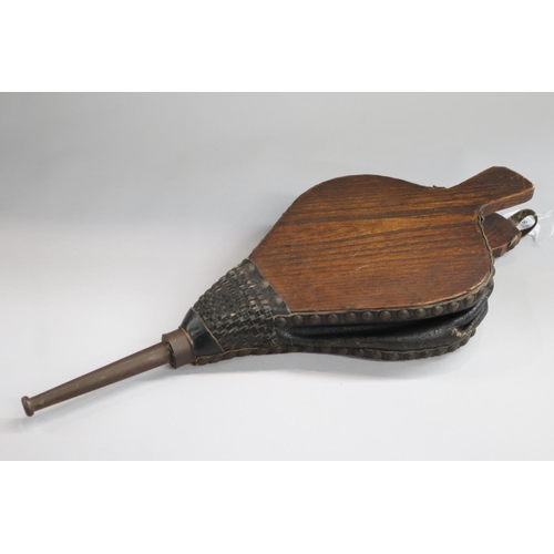 87 - Vintage bellows, wood and studded leather, approx 54cm L