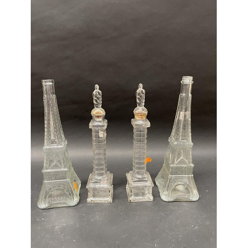 89 - Vintage French glass Decanters, two Eiffel towers, two Trajan columns, approx 35cm H and shorter (4)