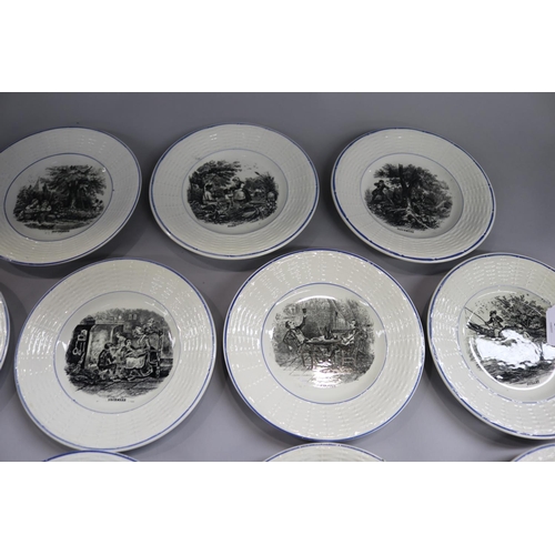 97 - Set of antique French basket weave rimmed month of the year plates, (14) each approx 18cm Dia