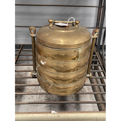 127 - Chinese bronze and brass food container, approx 23cm H