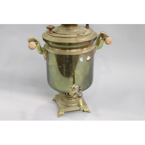 128 - Antique brass Samovar with wooden handles, approx 62cm H