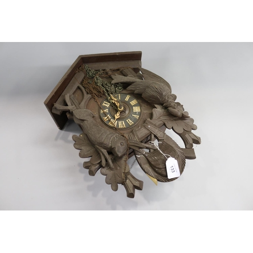 133 - French wall clock, Blackforest style, hunting cuckoo clock, no pendulum or weights, unknown working ... 