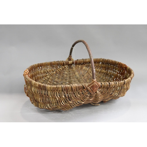 French oval woven basket, approx 18cm H ex handle x 56cm W x 36cm D