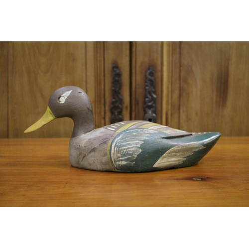 French decorative wooden decoy duck, approx 13cm H x 33cm L