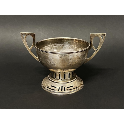1014 - Antique Russian Silver twin handle pedestal bowl, marked 84 Moscow, AK Likely by Aleksandr Krivovich... 