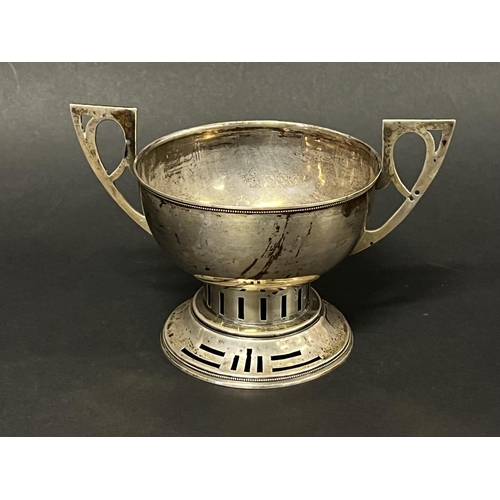 1014 - Antique Russian Silver twin handle pedestal bowl, marked 84 Moscow, AK Likely by Aleksandr Krivovich... 