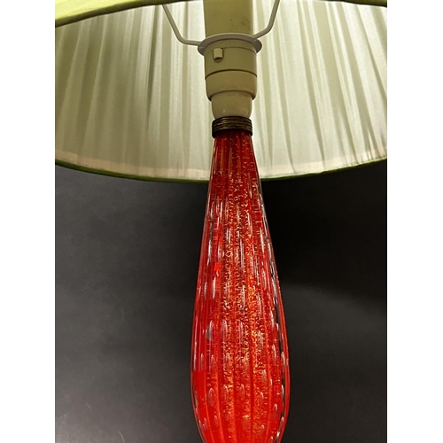 1026 - Vintage Murano red glass table lamp, spreading base,  with pleated shade, approx 54cm H