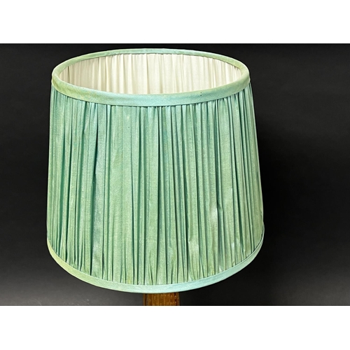 1027 - Vintage Murano gold fleck glass table lamp with turquoise shade, fluted spreading base, approx 59cm ... 