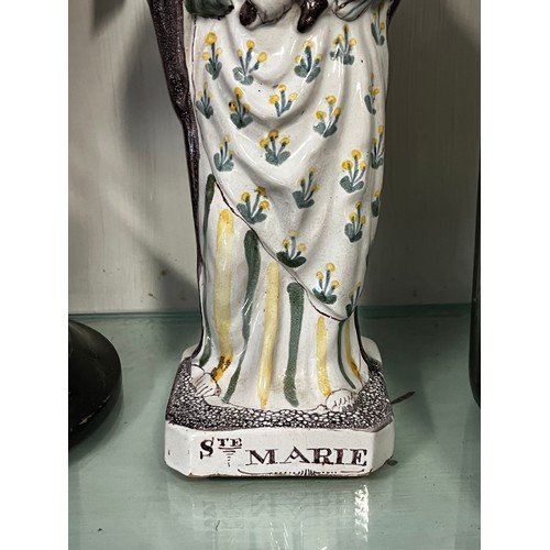 1035A - Antique French Faïence pottery figure of St Marie, approx 30cm H