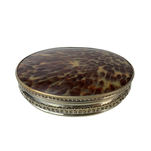 13 - Large early 20th century silver plated vanity box with faux tortoise shell top. 21cm